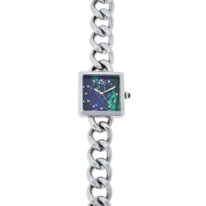 Colleen Lopez Square Azurite Dial Curb Link Chain Bracelet Watch. 6" to 7-1/4"